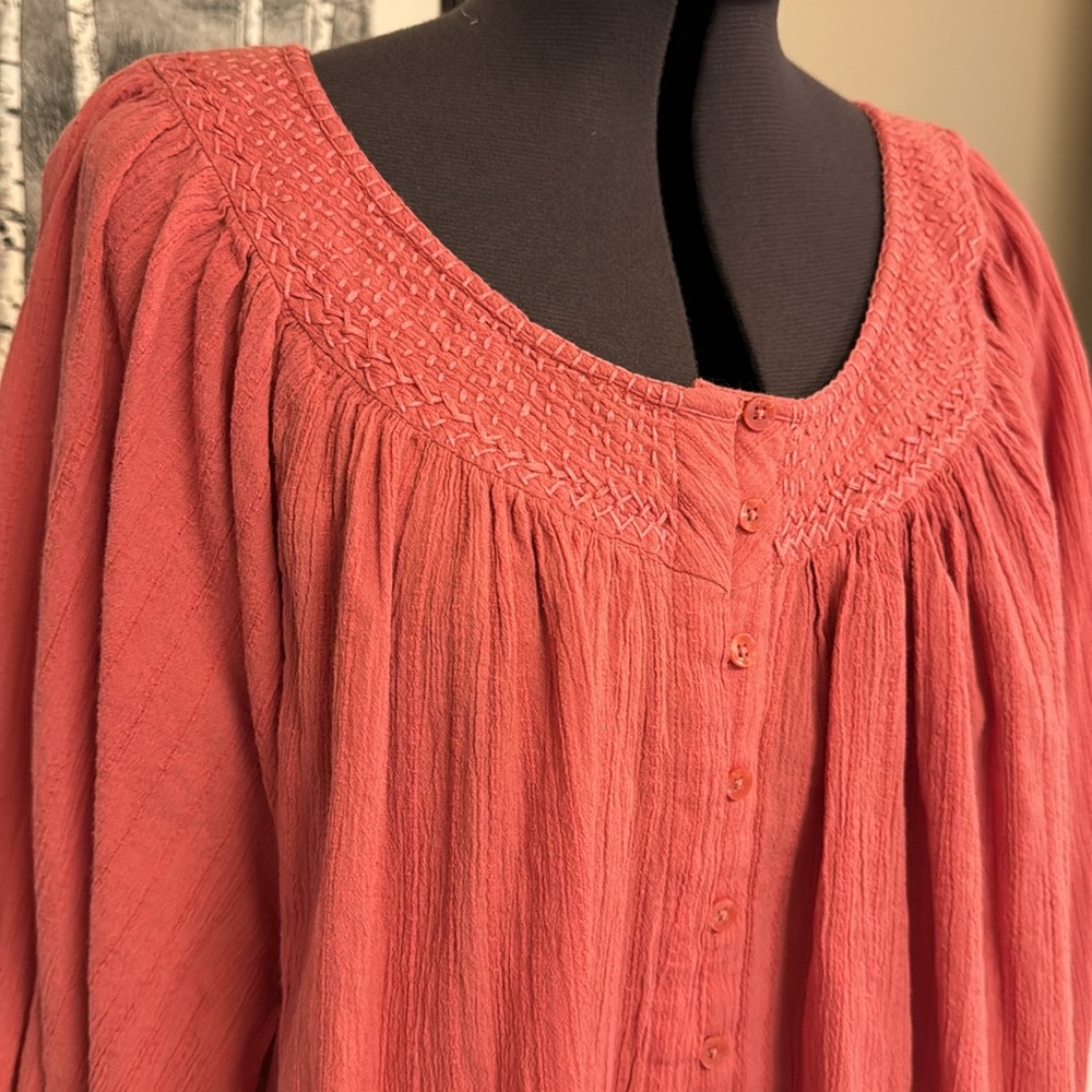 LUCKY BRAND rose color blouse, button-down, three-quarter sleeve cotton size XL